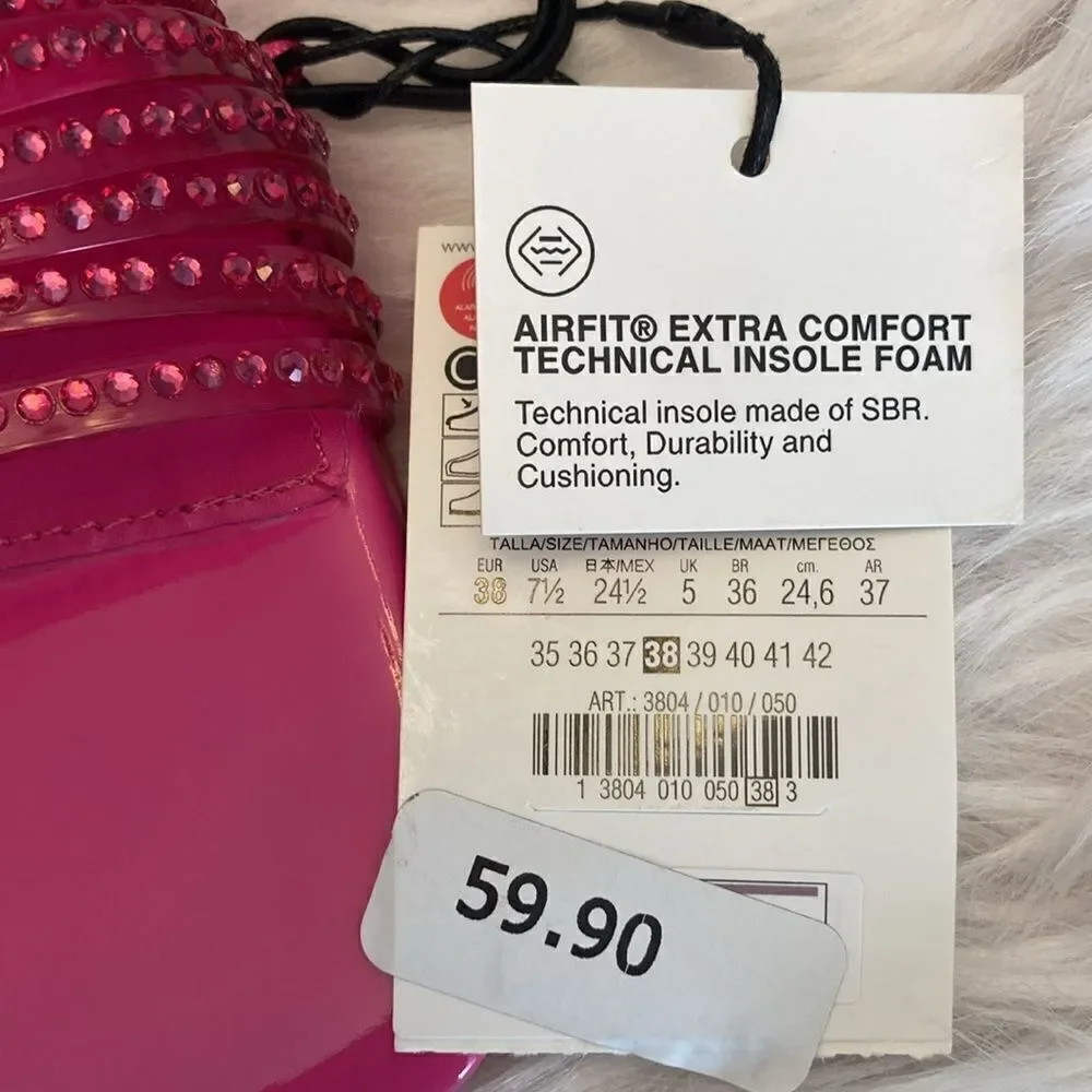 Zara Discounted Vinyl Pink Rhinestone Squared Toe High Heels Dress Sandals Shoes - Picture 13 of 14